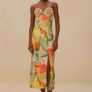 Farm Rio Multicolor Ocean View Twisted Cups Euroflax Midi Dress